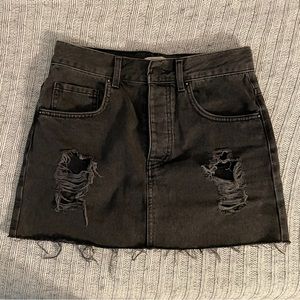 Black denim mini skirt